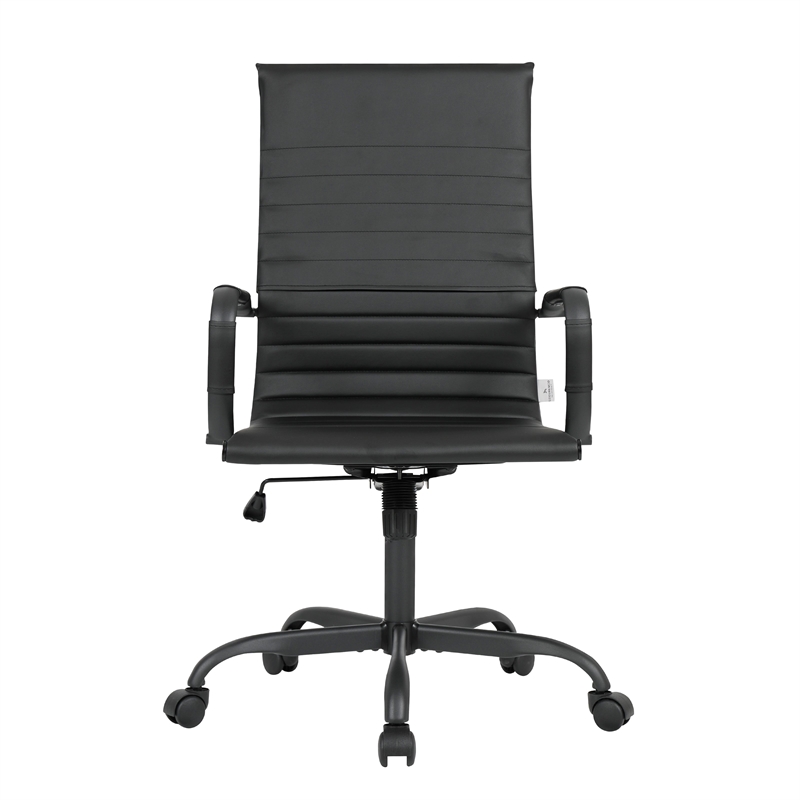 LeisureMod Harris High-Back Leather Office Chair in Black Iron in in Black