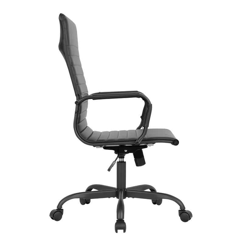 LeisureMod Harris High-Back Leather Office Chair in Black Iron in in Black
