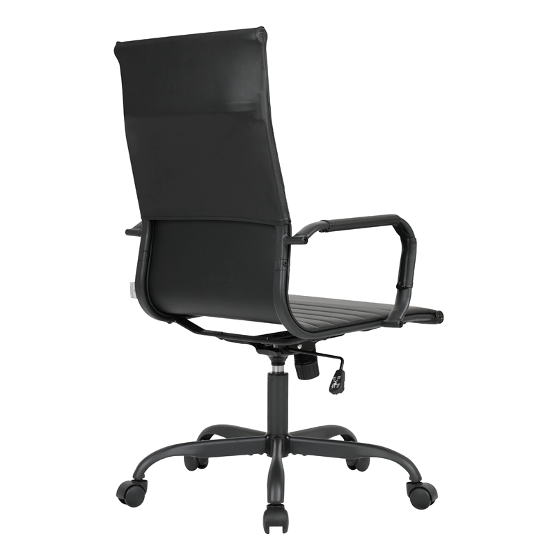LeisureMod Harris High-Back Leather Office Chair in Black Iron in in Black