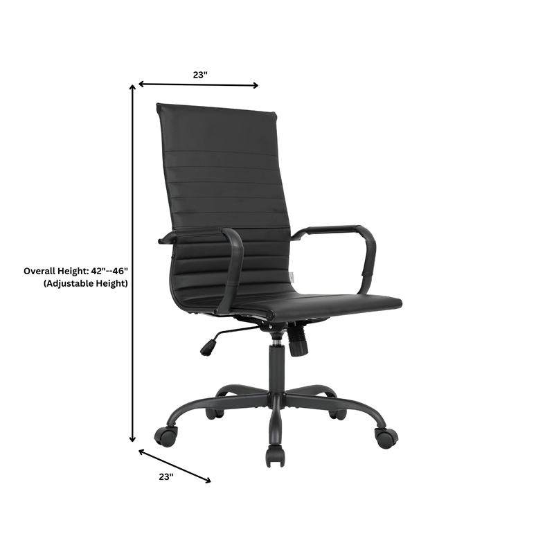 LeisureMod Harris High-Back Leather Office Chair in Black Iron in in Black