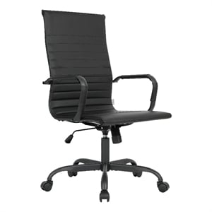 LeisureMod Harris High-Back Leather Office Chair in Black Iron in in Black