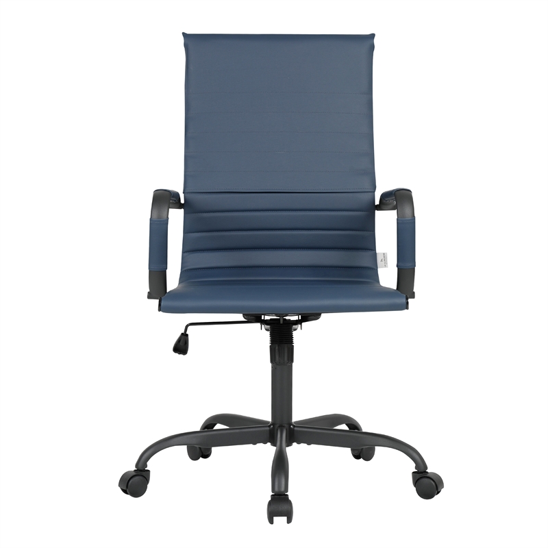 LeisureMod Harris High-Back Leather Office Chair in Black Iron in in Blue