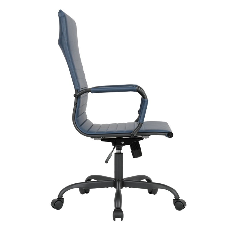 LeisureMod Harris High-Back Leather Office Chair in Black Iron in in Blue