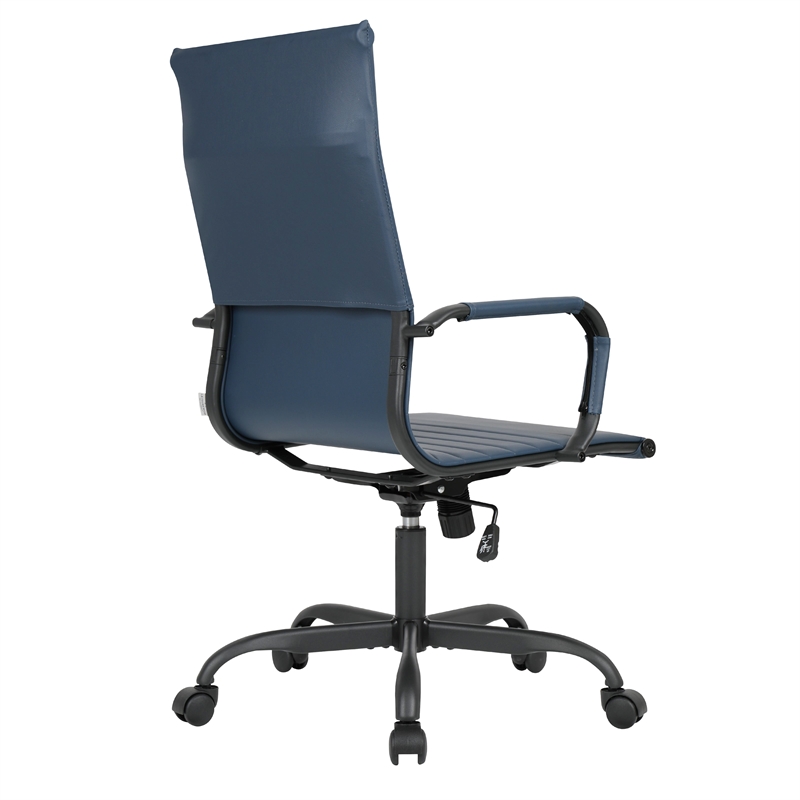 LeisureMod Harris High-Back Leather Office Chair in Black Iron in in Blue