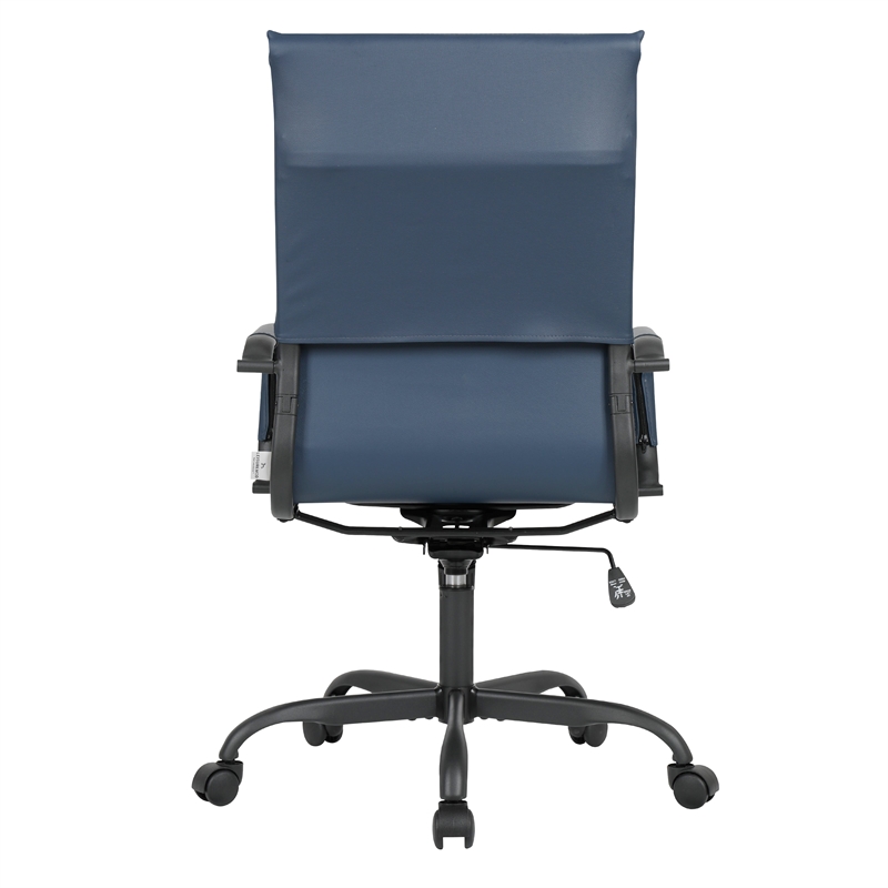 LeisureMod Harris High-Back Leather Office Chair in Black Iron in in Blue