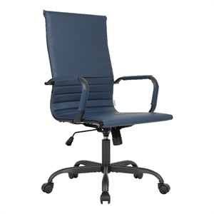 LeisureMod Harris High-Back Leather Office Chair in Black Iron in in Blue