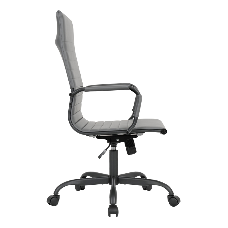 LeisureMod Harris High-Back Leather Office Chair in Black Iron in in Gray
