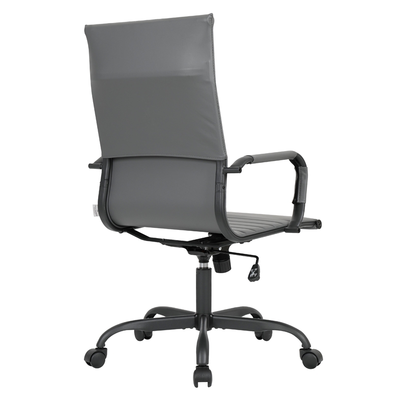 LeisureMod Harris High-Back Leather Office Chair in Black Iron in in Gray