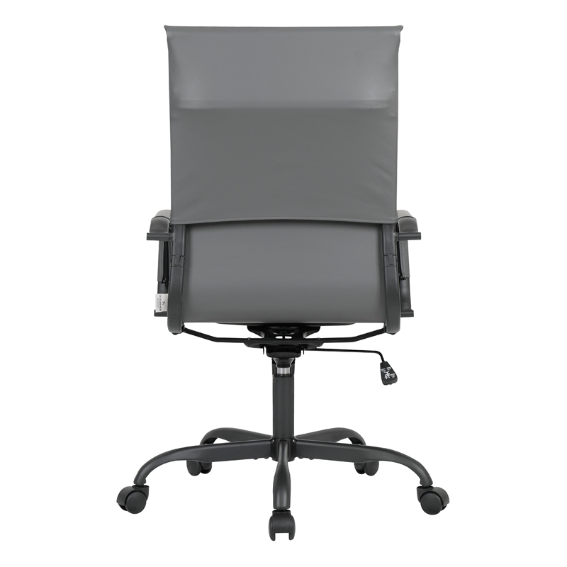 LeisureMod Harris High-Back Leather Office Chair in Black Iron in in Gray