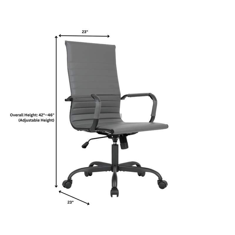 LeisureMod Harris High-Back Leather Office Chair in Black Iron in in Gray