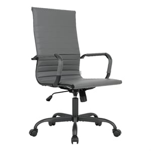 LeisureMod Harris High-Back Leather Office Chair in Black Iron in in Gray