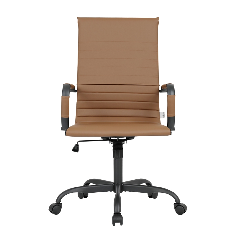 LeisureMod Harris High-Back Leather Office Chair in Black Iron in Light Brown