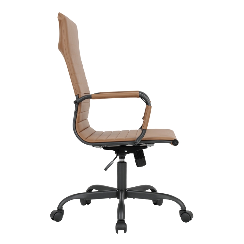 LeisureMod Harris High-Back Leather Office Chair in Black Iron in Light Brown