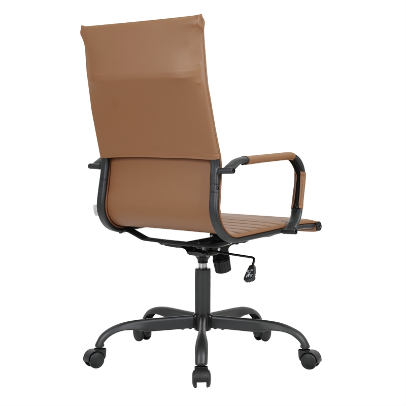 LeisureMod Harris High-Back Leather Office Chair in Black Iron in Light Brown