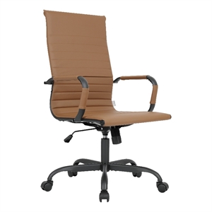LeisureMod Harris High-Back Leather Office Chair in Black Iron in Light Brown