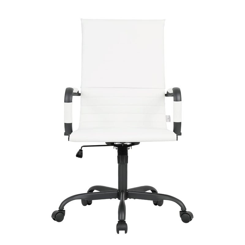 LeisureMod Harris High-Back Leather Office Chair in Black Iron in in White