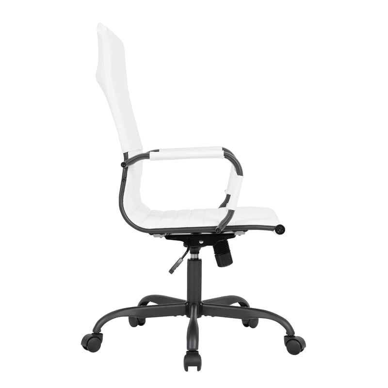LeisureMod Harris High-Back Leather Office Chair in Black Iron in in White