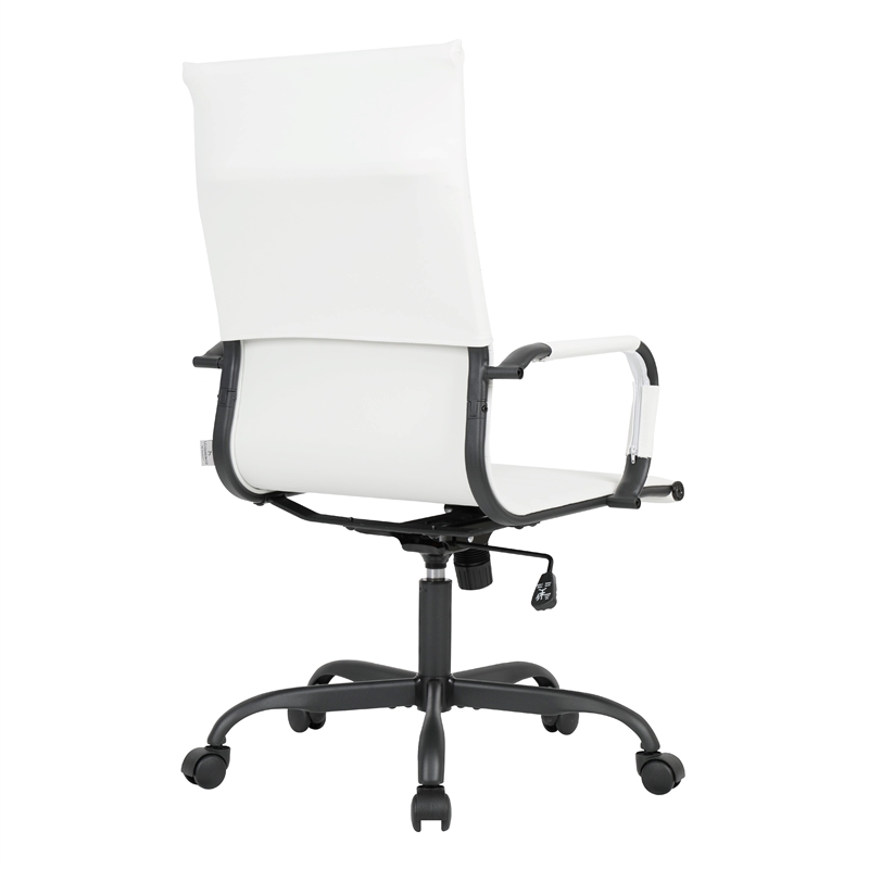 LeisureMod Harris High-Back Leather Office Chair in Black Iron in in White