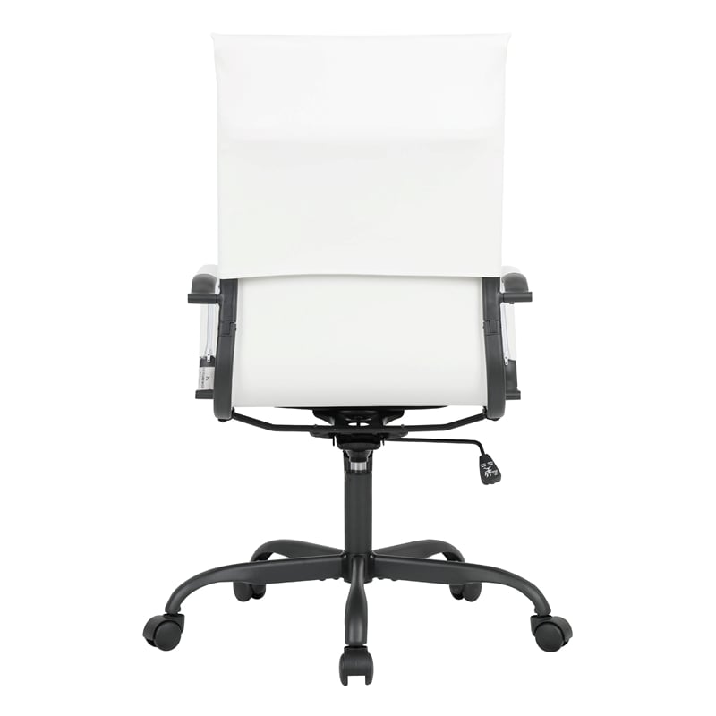 LeisureMod Harris High-Back Leather Office Chair in Black Iron in in White
