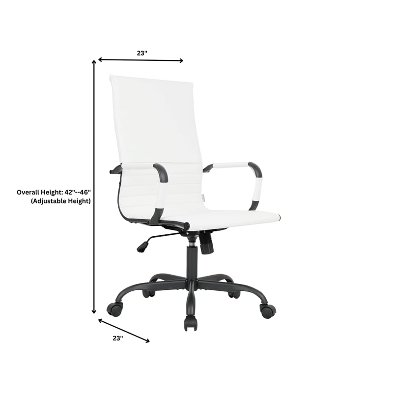 LeisureMod Harris High-Back Leather Office Chair in Black Iron in in White