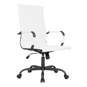 LeisureMod Harris High-Back Leather Office Chair in Black Iron in in White