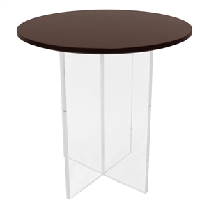 LeisureMod Valore 20&quot Side Table with MDF Round Top and Acrylic Base in Walnut