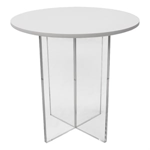 LeisureMod Valore 20&quot Side Table with MDF Round Top and Acrylic Base in White