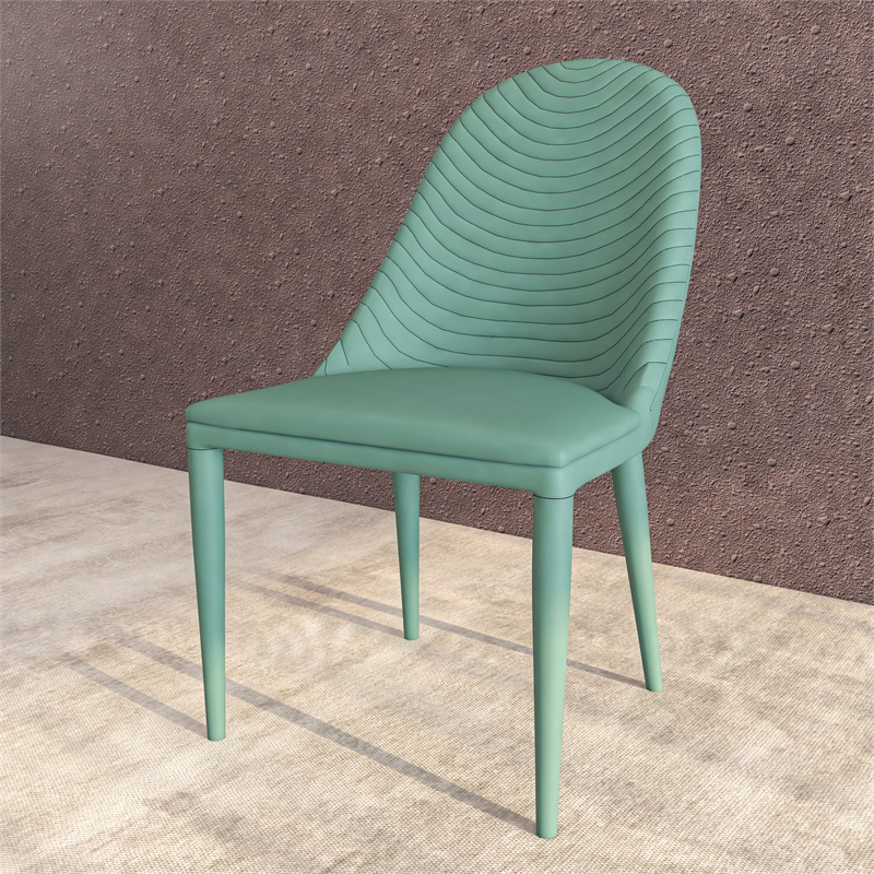 LeisureMod Seville Dining Chair with Leather Seat and Iron Legs in Green