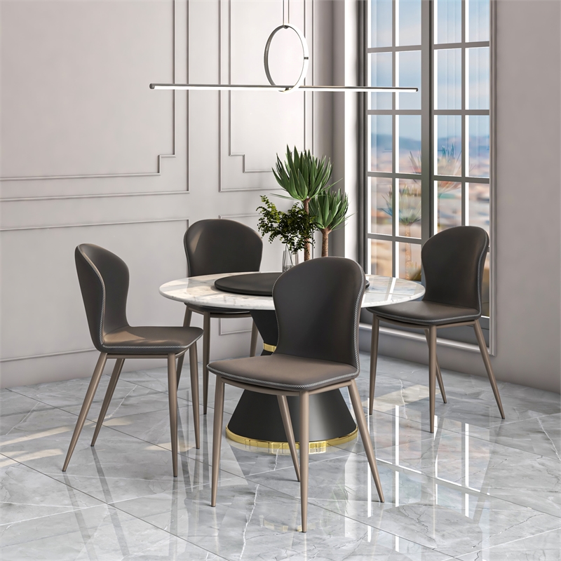 LeisureMod Mosaic Upholstered Fabric Dining Chair with Metal Legs in Charcoal