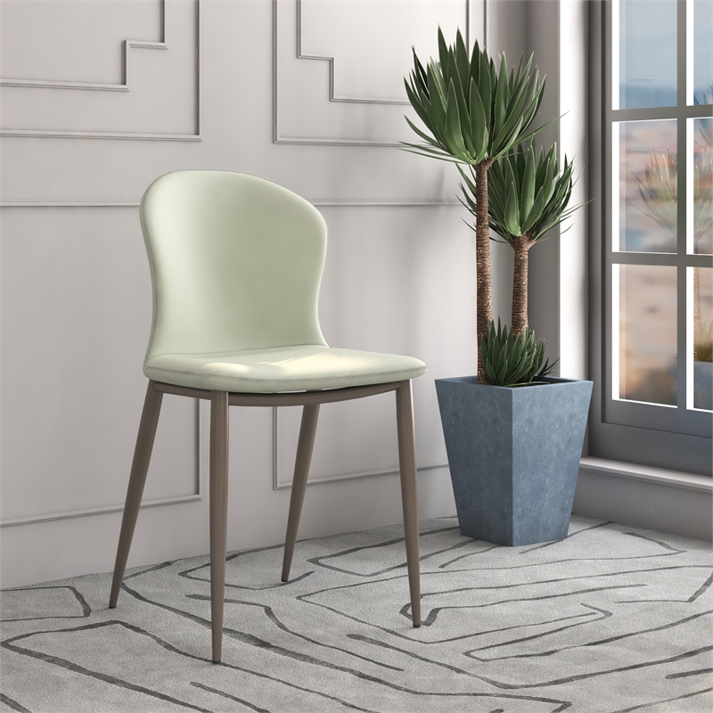LeisureMod Mosaic Upholstered Fabric Dining Chair with Metal Legs in Light Grey