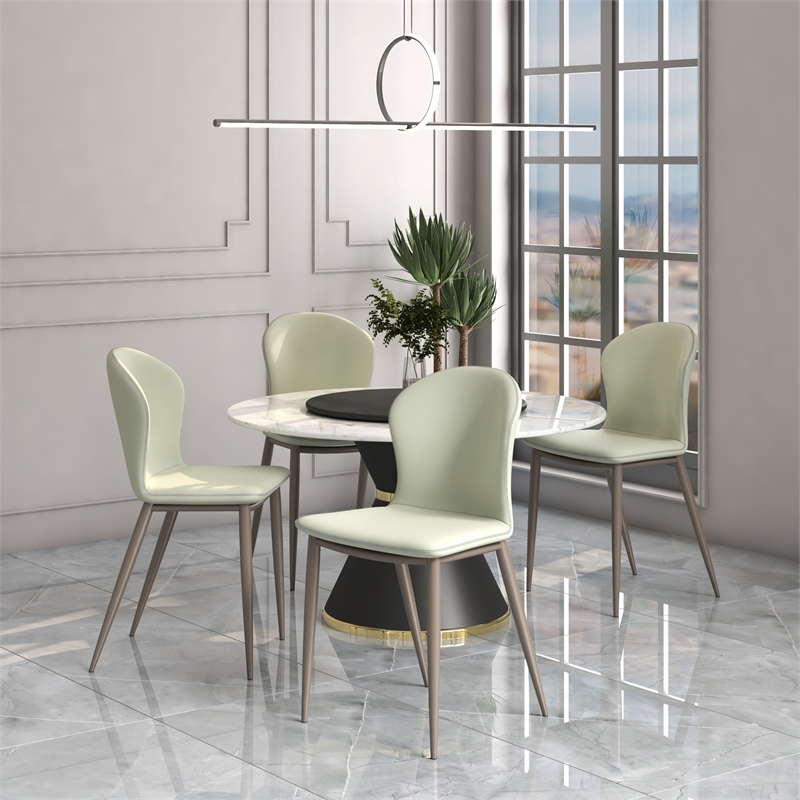 LeisureMod Mosaic Upholstered Fabric Dining Chair with Metal Legs in Light Grey