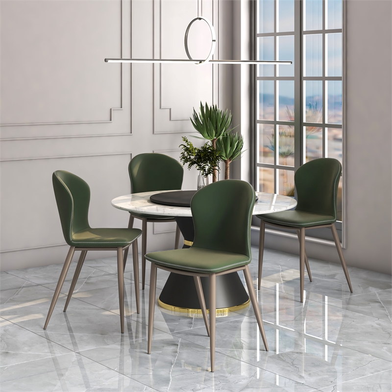 LeisureMod Mosaic Upholstered Fabric Dining Chair with Metal Legs in Olive Green