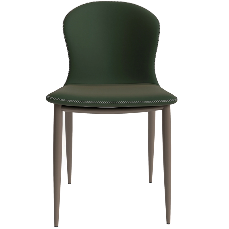 LeisureMod Mosaic Upholstered Fabric Dining Chair with Metal Legs in Olive Green