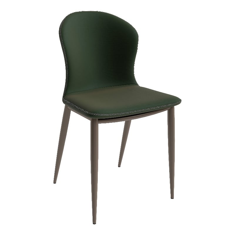 LeisureMod Mosaic Upholstered Fabric Dining Chair with Metal Legs in Olive Green