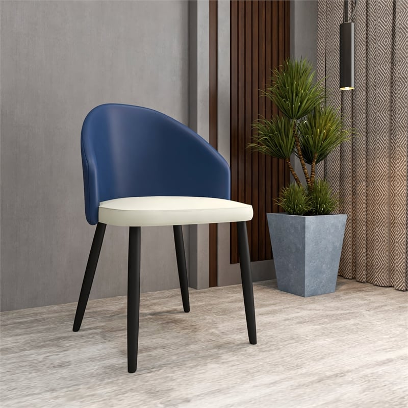 LeisureMod Paradiso Dining Chair with PU Leather Seat in Blue and White
