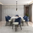 LeisureMod Paradiso Dining Chair with PU Leather Seat in Blue and White