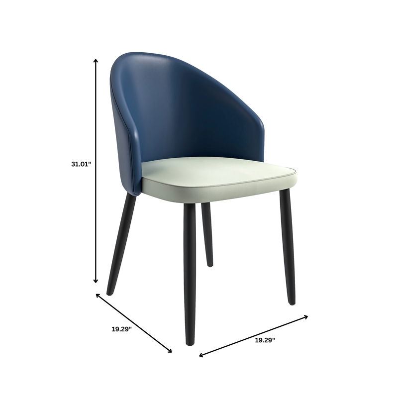 LeisureMod Paradiso Dining Chair with PU Leather Seat in Blue and White