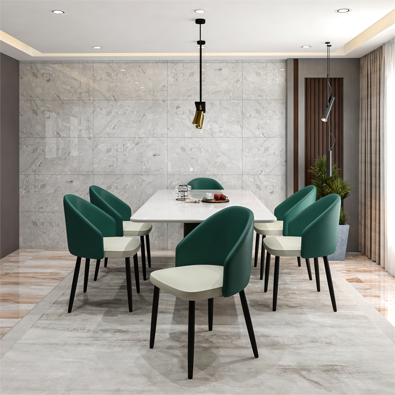 LeisureMod Paradiso Dining Chair with Boucle Fabric Seat in Green and Light Gray