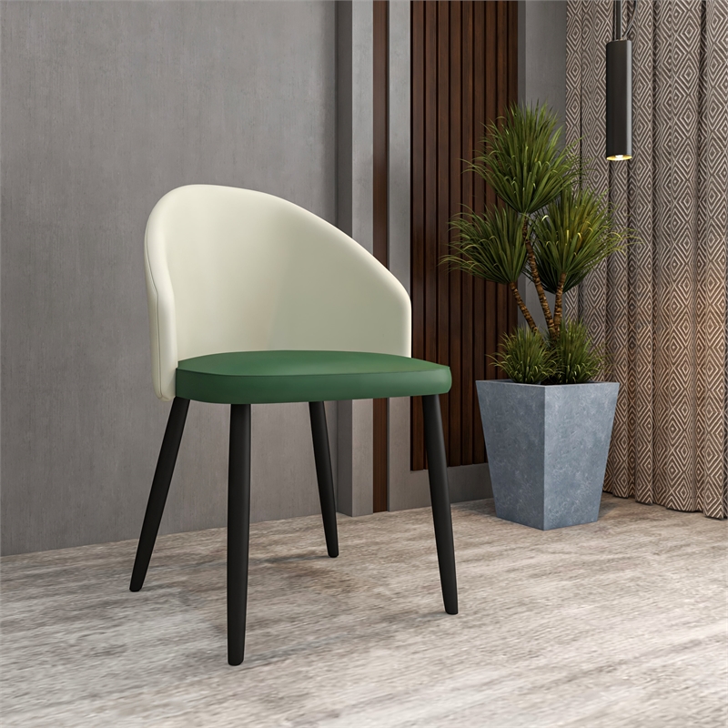 LeisureMod Paradiso Dining Chair with Fabric Seat in Taupe and Green