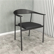 LeisureMod Kora Dining Arm Chair in Faux Leather with Steel Legs in Black