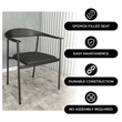 LeisureMod Kora Dining Arm Chair in Faux Leather with Steel Legs in Black