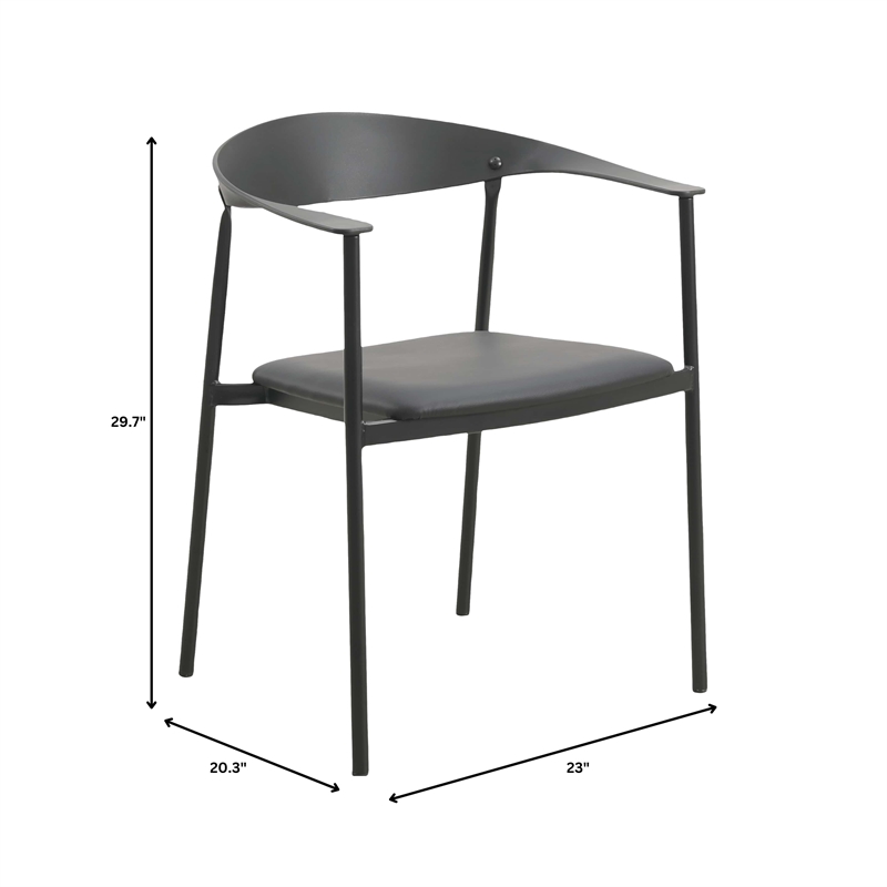 LeisureMod Kora Dining Arm Chair in Faux Leather with Steel Legs in Black
