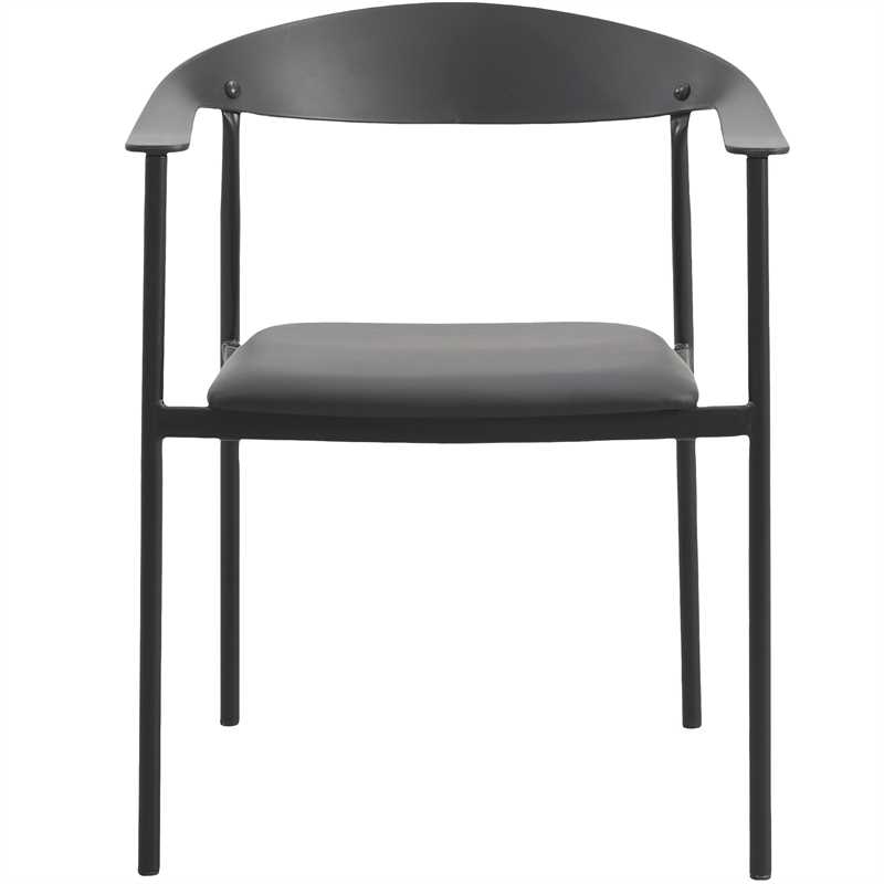 LeisureMod Kora Dining Arm Chair in Faux Leather with Steel Legs in Black