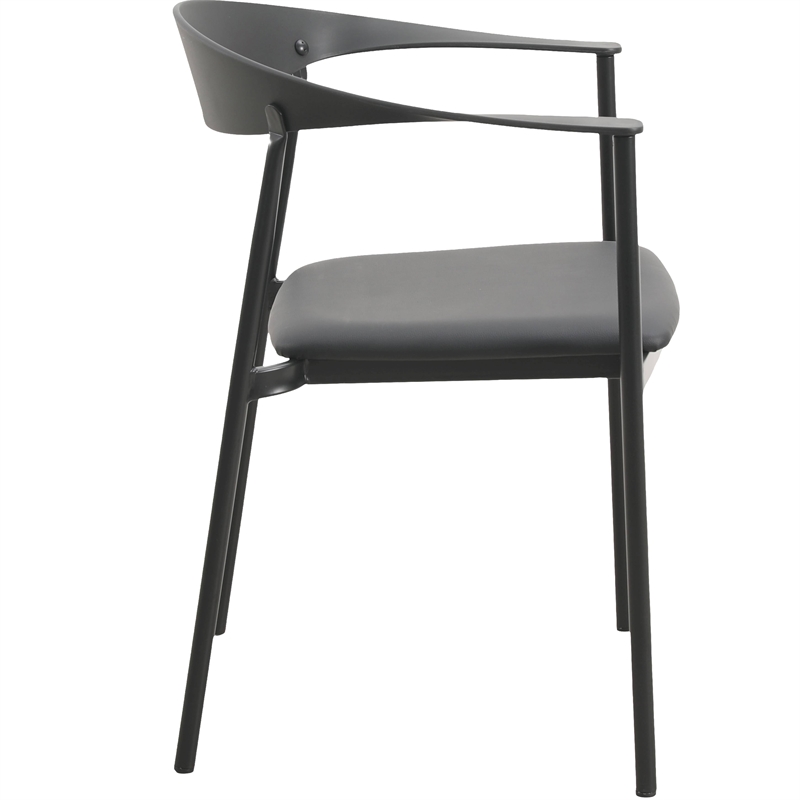 LeisureMod Kora Dining Arm Chair in Faux Leather with Steel Legs in Black