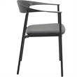 LeisureMod Kora Dining Arm Chair in Faux Leather with Steel Legs in Black