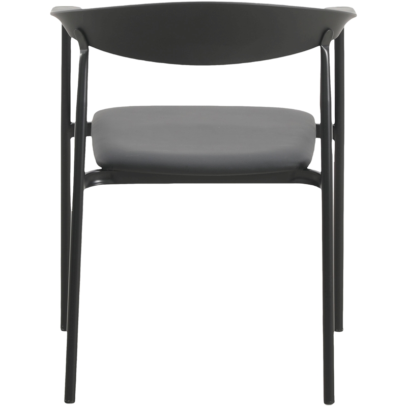LeisureMod Kora Dining Arm Chair in Faux Leather with Steel Legs in Black