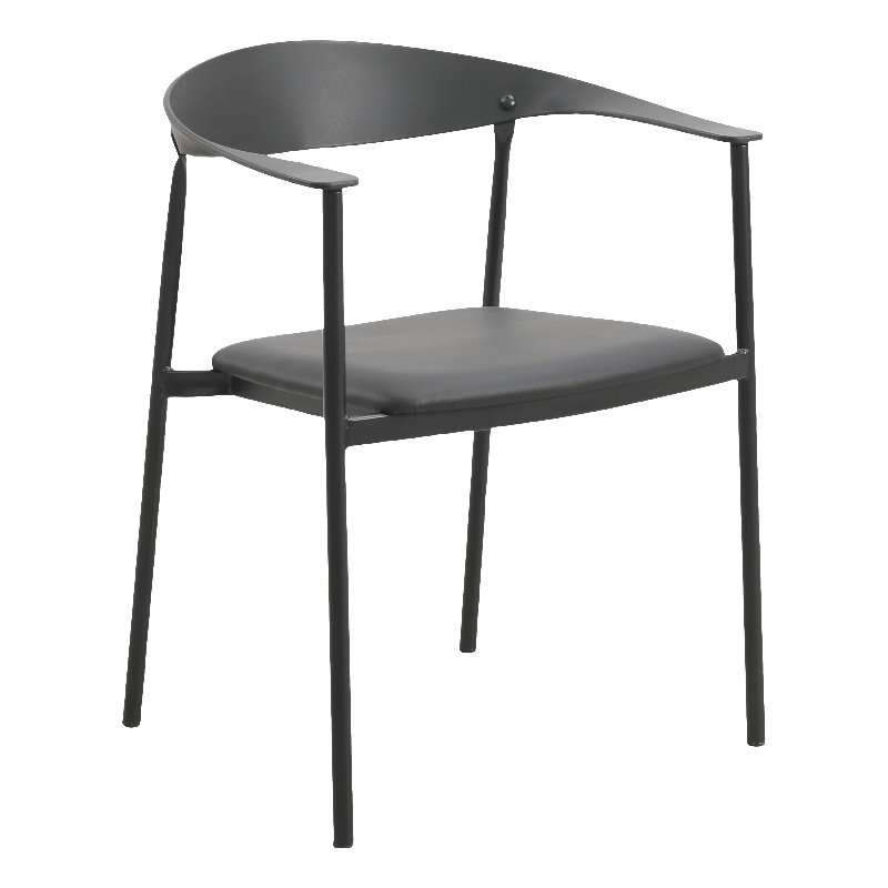 LeisureMod Kora Dining Arm Chair in Faux Leather with Steel Legs in Black