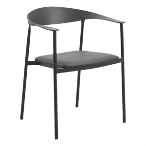 LeisureMod Kora Dining Arm Chair in Faux Leather with Steel Legs in Black