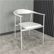 LeisureMod Kora Dining Arm Chair in Faux Leather with Steel Legs in White