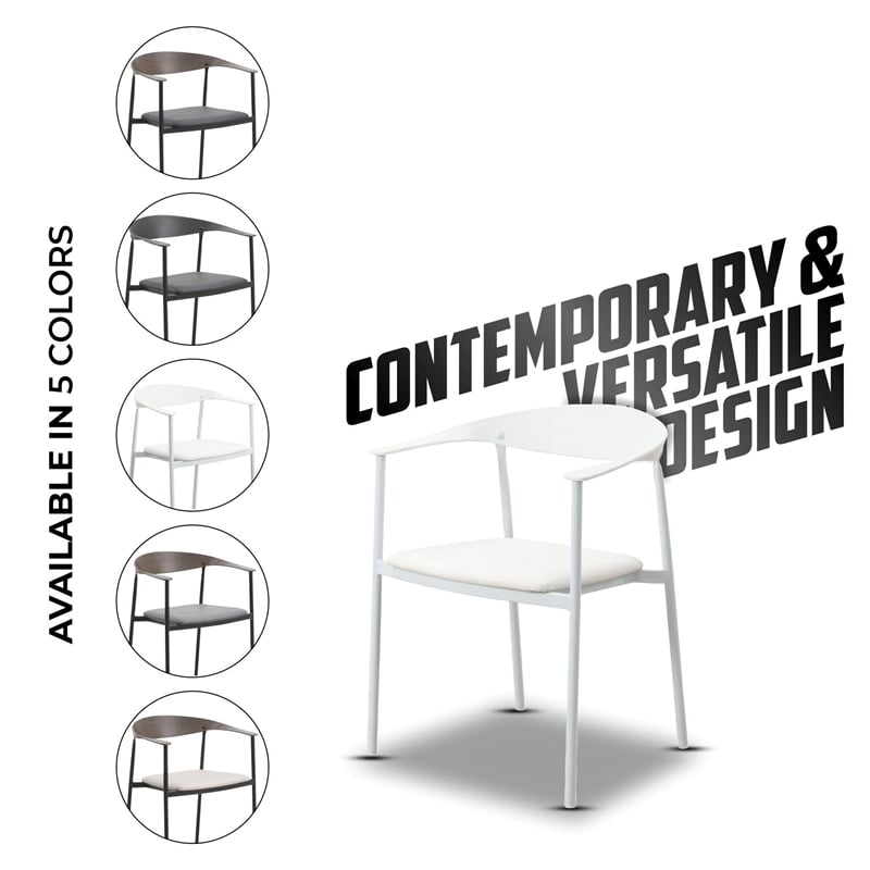 LeisureMod Kora Dining Arm Chair in Faux Leather with Steel Legs in White